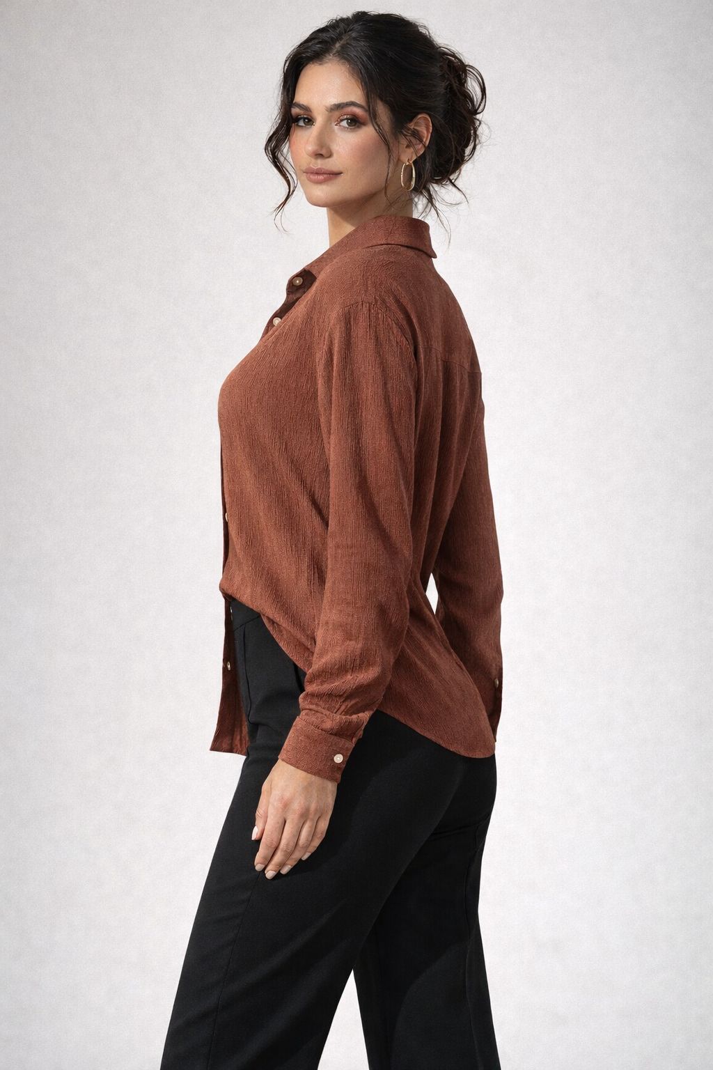 Pink Textured Shirt & Black Mid Rise Trouser Co-ord Set
