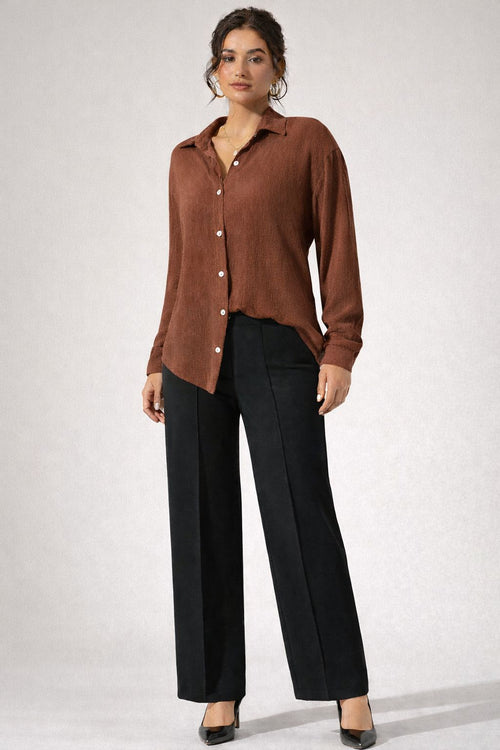Pink Textured Shirt & Black Mid Rise Trouser Co-ord Set